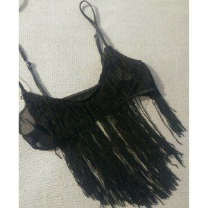 Fantasy Size Small Fantasy Bra Womens Black Fringe Seamless Stretch Sweet Sexy